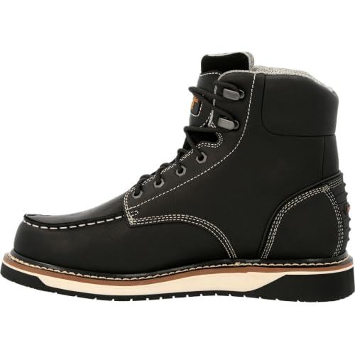 Georgia Boot AMP LT Wedge Waterproof Moc-Toe Black Work Boot, Black, Size 7(M)
