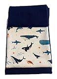 Motivstoff: 0,5m x 145cm Wal Jersey - Kombistoff: 0,5m x 145cm dunkelblauer Jersey - Bündchen: 0,5m x 70cm dunkelblau