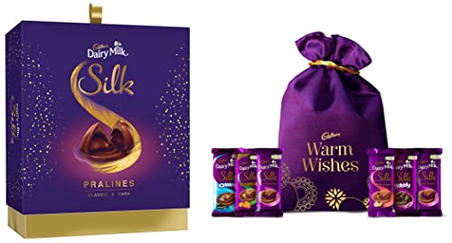Image of Cadbury Silk Potli Pack, 343g & Dairy Milk Silk Pralines Chocolate Gift Box, 176g