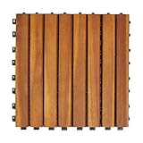 VIFAH V355 8-Slat Acacia Hardwood Interlocking Deck Tile