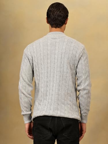 Image of Kvetoo Men's High Neck Cable Knit Sweater | Winter Pullover | Warm Wool Blend |Casual Full Sleeve Sweater for Men | Stylish Ribbed Neck Slim Fit Winterwear