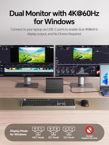 Image of USB C Docking Station Dual Monitor 4K@60Hz, 11-in-1 Vertical Laptop Stand Dock, 100W PD, 10Gbps Data, Gigabit Ethernet, Compatible with Dell Lenovo HP Windows Laptops, Black