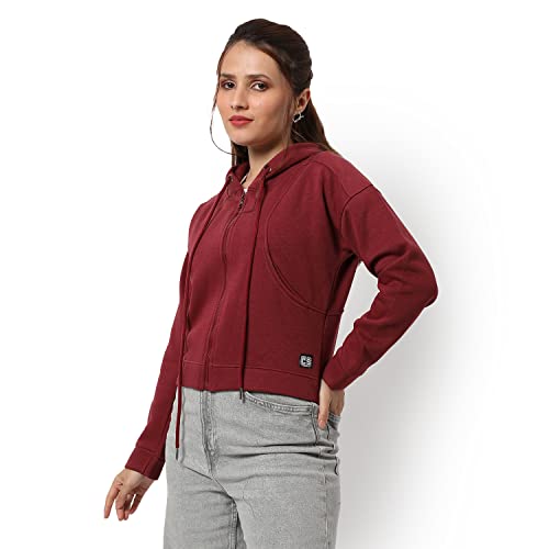 Image of Campus Sutra Women's Colorblock Sweatshirt with Ribbed Hem for Casual Wear | Low-High Neck | Long Sleeve | Button Closure | Cotton Sweatshirt Crafted with Comfort Fit for Everyday Wear