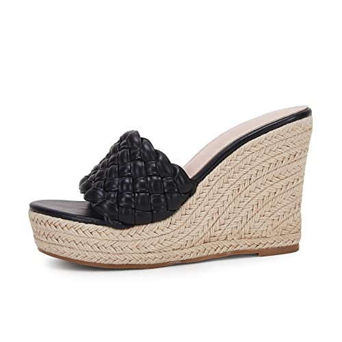 Image of Ermonn Womens Platform Wedge Sandals Espadrilles Braided Open Toe Slip On Summer Mule High Heels