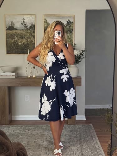 Image of GUBERRY Womens Wrap V Neck Sleeveless Sundress Summer Flare Tank Dress with Pockets