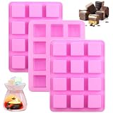 Wax Melts Molds Silicone，3 Pcs 12-Cavities Square Silicone Molds for Scented Soy Wax Melts,Candle Making,Baking Chocolate Truffles,Candy, Jelly,Ice Cube Tray
