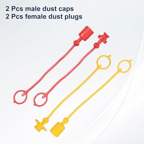 Image of HARFINGTON 2Sets 1 /4 Hydraulic Hose Dust Cap and Plug Kit, ISO-A Male Dust Cap & Female Plug Cover Quick Disconnects Air Coupler Cover Port Plug Fittings with Retention Ring, Red /Yellow