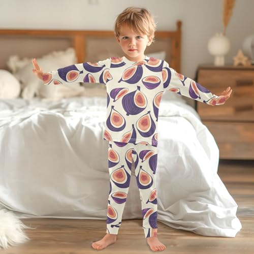 Pajama Sets Long Sleeve Fig Slice Repeat Pattern Soft Comfy Sleepwear 2 Piece PJS 3-8T 6