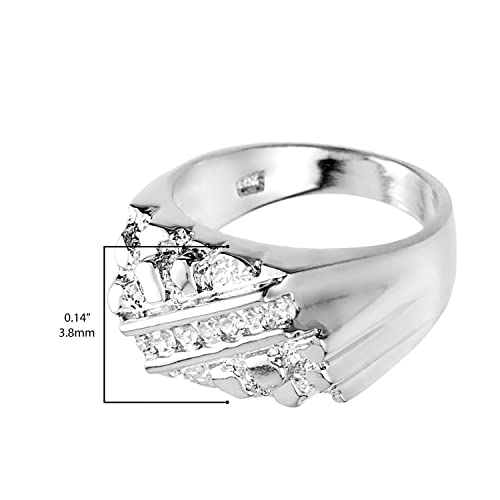 .925 Sterling Silver White Cubic Zirconia 3.8mm Channel Set Nugget Style Tapered Engagement or Wedding Ring3