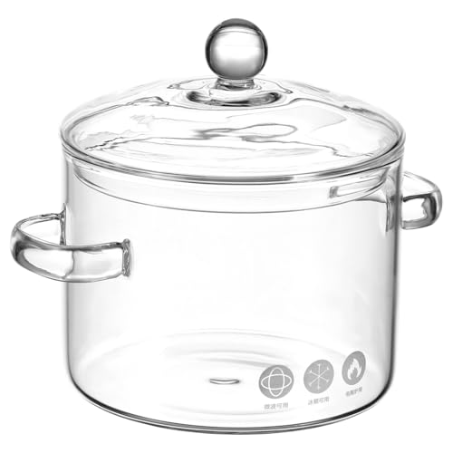 VALICLUD Olla de Vidrio Borosilicato de Alta Resistencia Olla para Sopa con Tapa Diseño de Doble Asa para Cocina y Restaurante para Microondas Capacidad