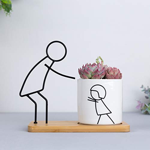 NICEXMAS Vaso de Flores Criativo Mini Vasos de Plantas de CerÃ¢mica Com Ferro Estatueta Abstrata Pai