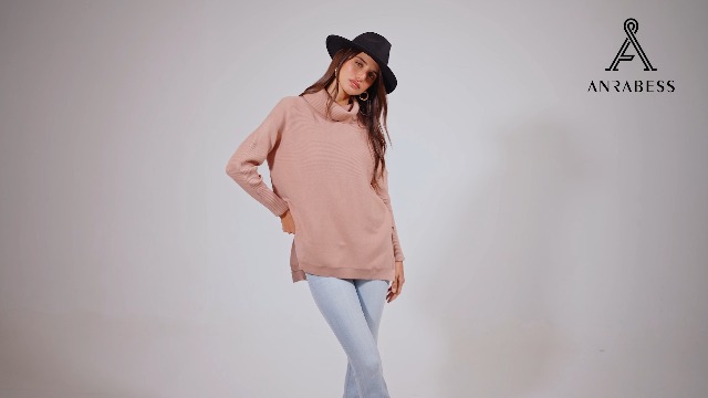 ANRABESS Women's Oversized Turtleneck Batwing Sleeve Spilt Casual