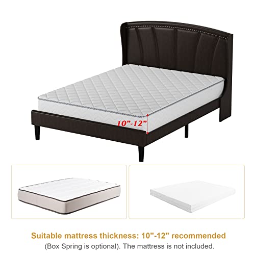 Ttview Full Size Bed Frame Upholstered Bed Frame With Faux Leather Headbaord Modern Deluxe Wingback, Mattress Foundation Wood Slat Support Platform Bed No Box Spring Needed, Espresso (Near Black) #TOP4