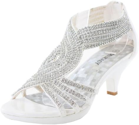 Delicacy Womens Angel-37 Strappy Rhinestone Dress Sandal Low Heel Shoes,White,11