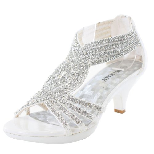 Delicacy Womens Angel-37 Strappy Rhinestone Dress Sandal Low Heel Shoes,White,11 #TOP26