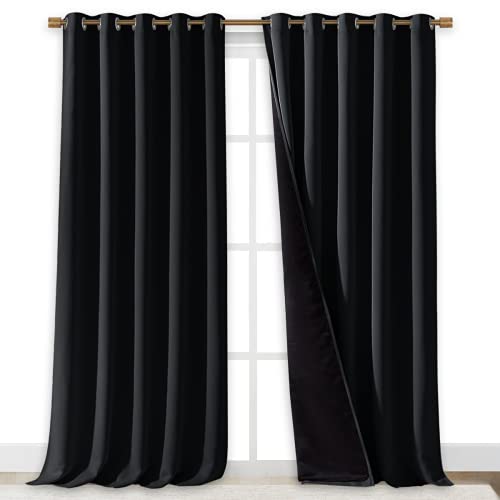 Image of NICETOWN Cold Blocking 100% Blackout Curtains, Durable Black Lined Blackout Curtains for Bedroom, Energy Saving Long Curtains for Patio Sliding Glass Door, Black, 70 inches x 95 inches, 2 Panels