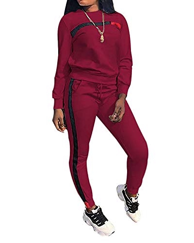 Top-Vigor Womens 2PCS Sweatsuits Set Long Sleeve Top and Bodycon Pants Jogging Suit