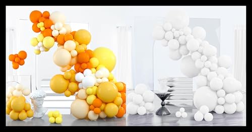 Image of PartyWoo Yellow Orange Balloon Garland 100 pcs 36 18 12 10 5 Inch and White Balloons 100 pcs 36 18 12 10 5 Inch