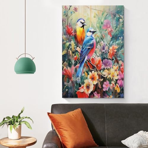 Toile d'oiseaux et fleurs pour masquer un mur blanc vide - 4