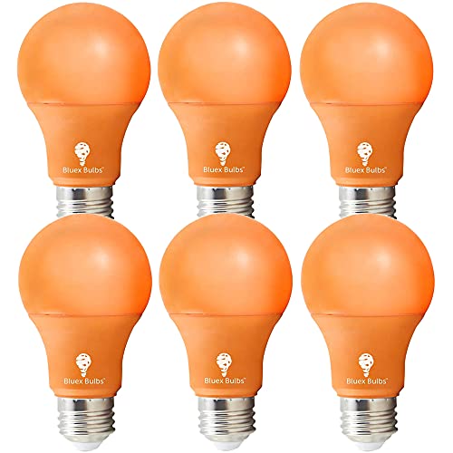 6 Pack BlueX LED A19 Orange Light Bulbs - 7W (50Watt Equivalent) - E26 Base LED Orange Bulb, Party Decoration, Porch, Home Lighting, Holiday Lighting, Decorative Illumination Orange LED Bulb