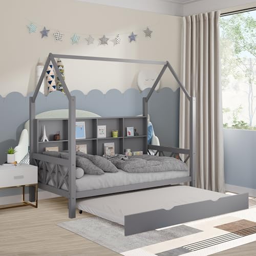 Full House Bed with Trundle and Storage Shelf