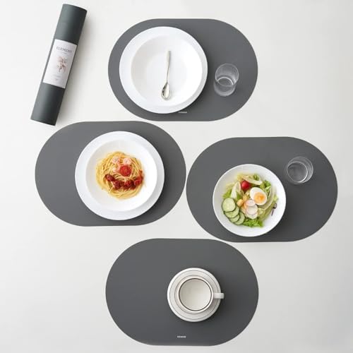 Grey Oval Silicone Placemats Set of 4 – Heat Resistant,