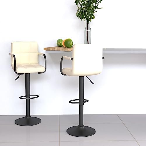 Frdhee Lot de 2 tabourets de bar - En tissu crème - Pour cuisine, bistro, magasin