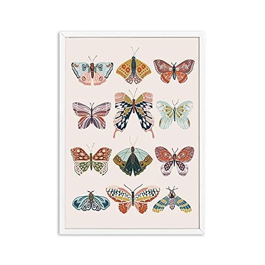 Vintage Butterfly Boho Insekt Canvas Målning Väggkonst Affisch och tryck Bilder Modern Nursery Flickor Rumsdekoration Heminredning60x90cm x1 Ramlös