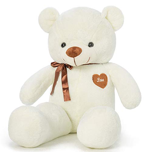 YunNasi Oso Peluche Gigante Osito de Peluche Grande Teddy Bear de Felpa con Corazón e Cinta 80cm/31.5 Inches Blanco