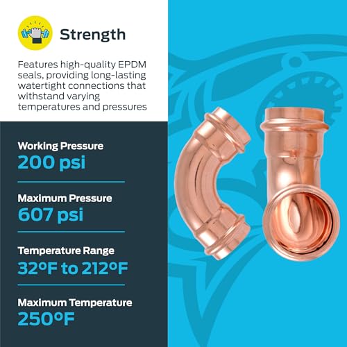 Image of SharkBite 1-1 /2 x 1-1 /2 Inch 90 Degree Elbow, Copper Press Plumbing Fitting, Pack of 2, UPR0241X2