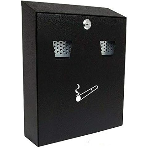 Homespired® Outdoor Ash Bin, Smoking Cigarette Bin, Ashtray Solid Steel Heavy Duty Scratch Resistant, Powder Coated in Black, Cylinder Lock with 2 Keys (25.7 x 9.5 x 30 cm) Cover