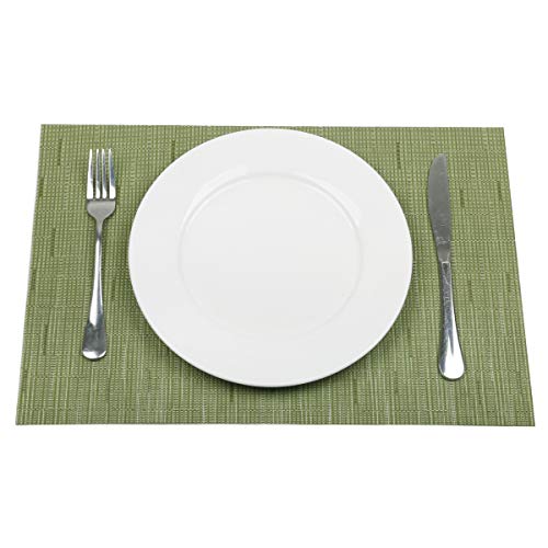 SHACOS Placemats Set of 6 Woven Vinyl Place Mats for Dining Table Wipe Clean Non Slip Christmas Table Mats (6, Olive Green)