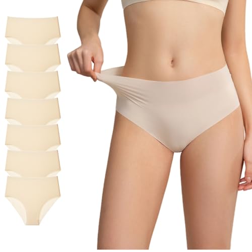 SHUIMILI Einweg Unterhosen für Damen nahtlos einzeln verpackt weich und atmungsaktiv für Reise & Notfall (7er Pack) (DE/NL/SE/PL Alphanumerisch XL Regular Regular Nude)