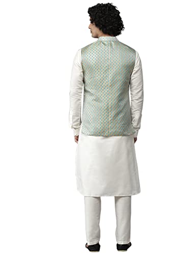 Kurta en soie pure vert mer pour homme : ensemble de pyjama d'exception - 6