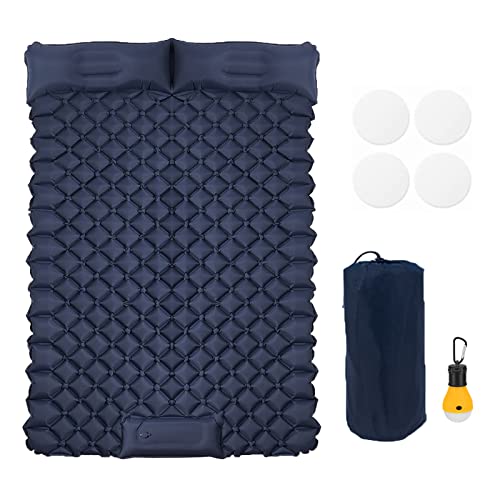 LUFEEMGA 2 Personen Camping Isomatte Doppel Ultraleicht Matratze Wasserdicht Faltbar Schlafmatten mit Kissen für Camping, Picknick,Trekking, und Reisen,200*122*7 cm(Navyblau) Cover