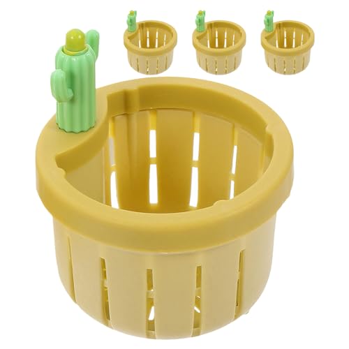 SHINEOFI Lot de 4 Paniers Filtre en Plastique Jaune pour Évier Cuisine, Crépine Cactus Anti-Bouchage Poignée Ergonomique, Collecteur de Déchets Alimentaires Multifonctionnel, Accessoire