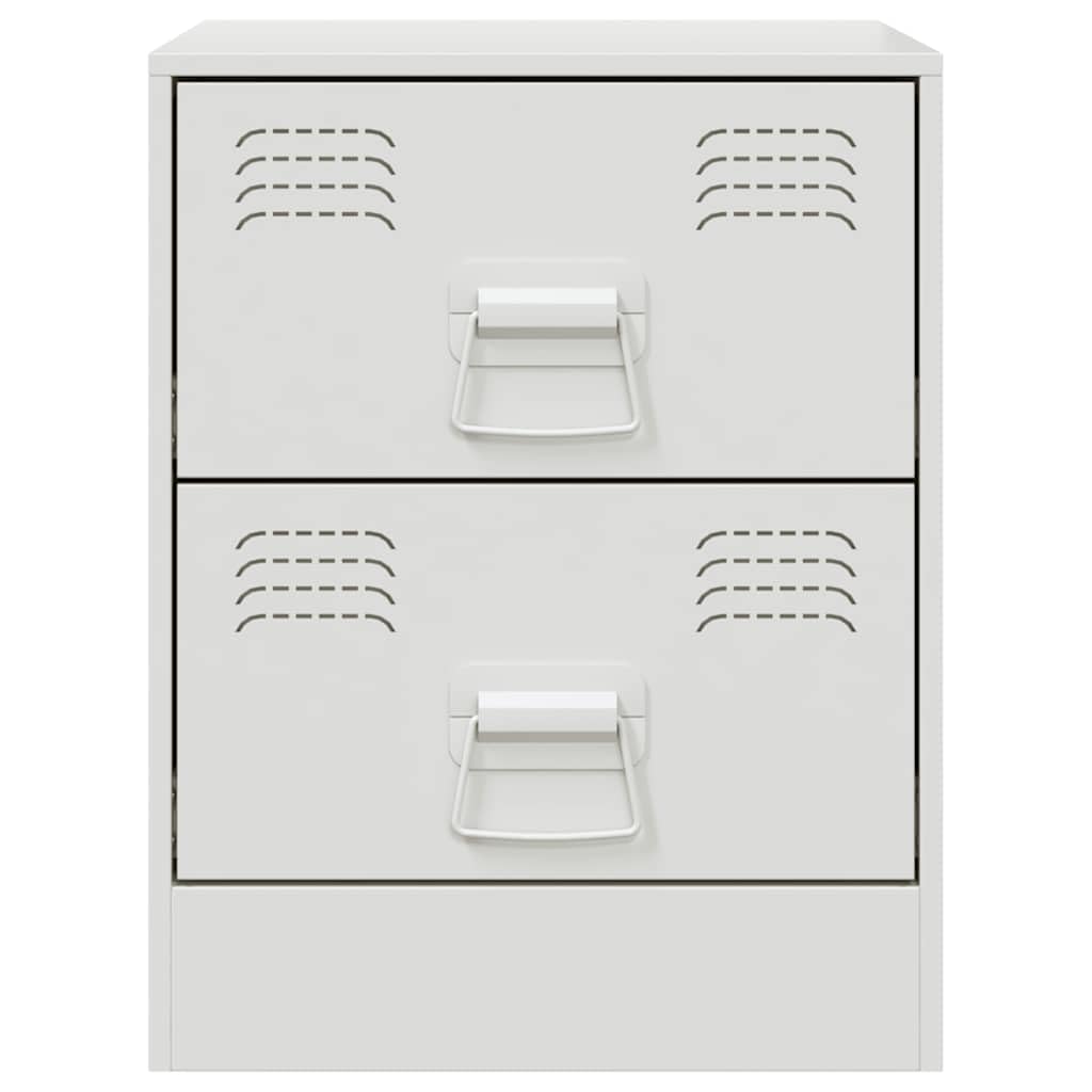 Acero laminado en frío diseño elegante almacenaje práctico Blanco 34 5 x 39 | Mesita de noche acero blanco 34,5x39x44 cm con dos cajones, moderna y resistente, organizador para dormitorio y salón