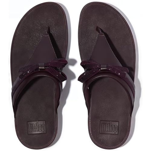 FitFlop Women's Lulu Glitz-Bow Leather Toe-Post Sandals Wedge4