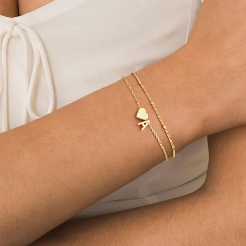 M MOOHAM Heart Initial Bracelets for Women Teen Girls, Letter A-Z Bracelet - image 2