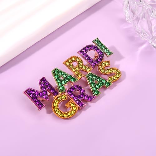 Image of Mardi Gras Brooches Pin for Women Girls Rhinestone Mask Fleur De Lis Brooch Glitter Jester Pins Fat Tuesday Carnial Parade Holiday Brooches Jewelry