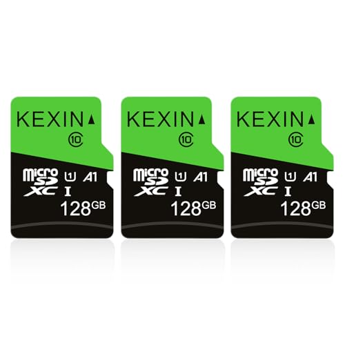 KEXIN Cartes Micro SD 128Go Lot de 3 Carte Micro SDHC 128 Go U1 UHS-I Classe 10 3 Pièces TF pour Drone, Dash Cam, Caméra de Sport, de Surveillance, Smartphone,...