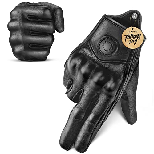 Kemimoto Motorcycle Gloves, Leather Motorcycle Riding Gloves For Men And Women, Touchscreen Motorbike Gloves For Motorcross Racing Bmx Mtb Cycling With Hard Knuckle Black L #TOP7