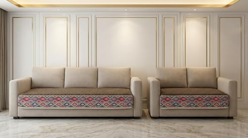 Image of Velvet Quilted Sofa Cover Mat Seat & Back, 3+2 Set, Total L115in H32in (3+2), Brown Color,Anti Skid Backing, 6in Hanging Strap Design, Washable Soft, Anti S, Style -Brown-S32