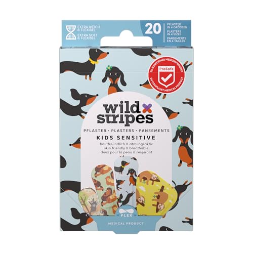 Wild Stripes - Kit de pansements pour enfants Animal Fun - Pansements stylés pour petits aventuriers - Hypoallergéniques protection fiable - Waterproof et résistant - Doux et protecteurs - 20 pcs