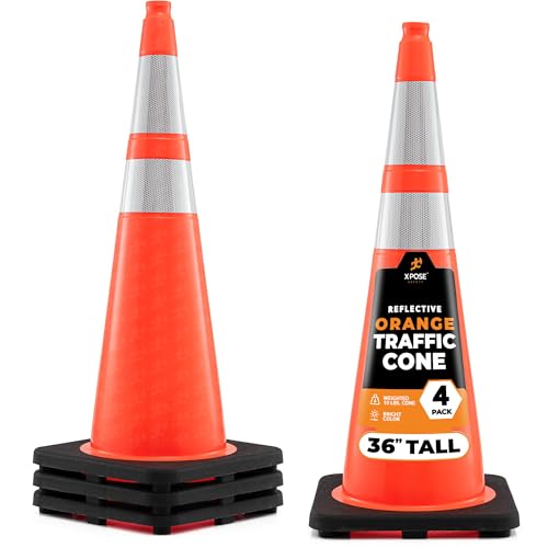 Image of Xpose Safety 36 Inch Orange Traffic Cones with 6 inch & 4 inch Collars, 4-Pack