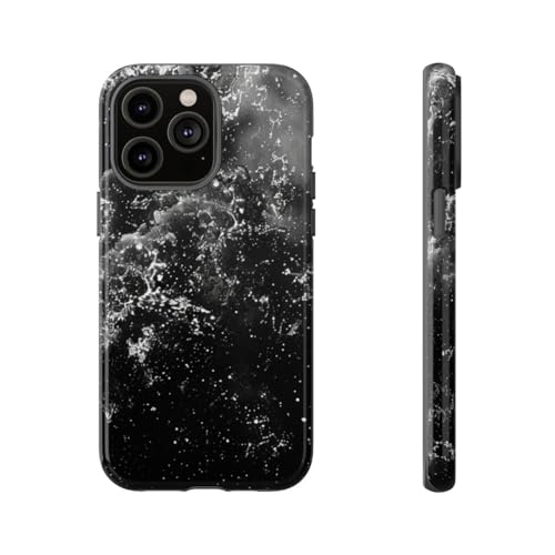 Coque iPhone 14 Pro Max galaxie noire et blanche rigide brillante
