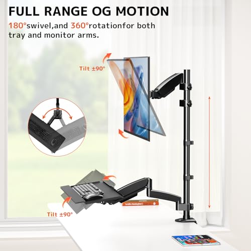 Soporte de monitor con bandeja para teclado articulado con pistón de gas de 17 a 32 pulgadas 3