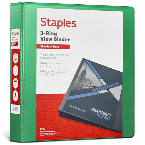 Classeur 1,5 à 3 anneaux Staples vert avec fermeture renforcée antichoc