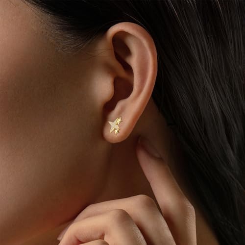 Gold Star Stud Earrings for Teen Girls Women - Sterling Silver Star Shaped Earrings Hypoallergenic Cubic Zirconia Lightweight Star Post Earring for Daughter Granddaughter Gift for Christmas Birthday3