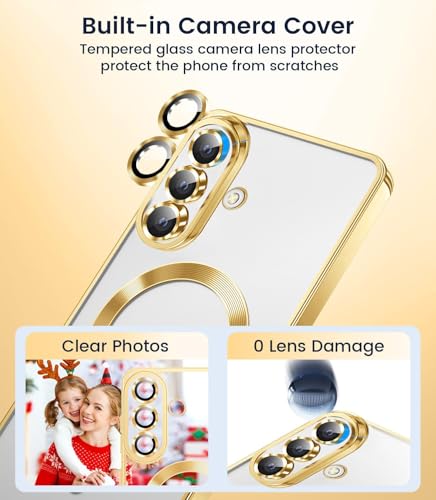 Image of VONZEE Clear Logo Electroplating Transparent Back Case for Samsung Galaxy A57 5G, Magnetic Plating Electroplate TPU Cover, Individual Camera Protection for Each Lens- Gold